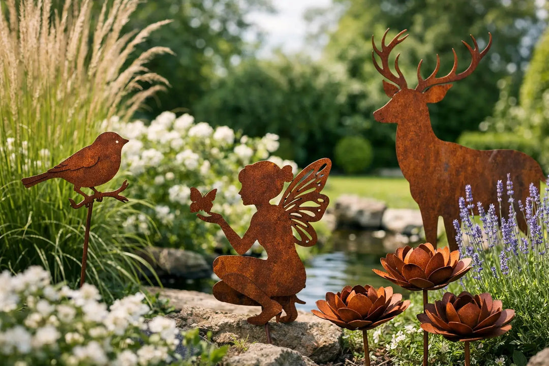 Gartendeko Figuren Edelrost stilvoll einsetzen