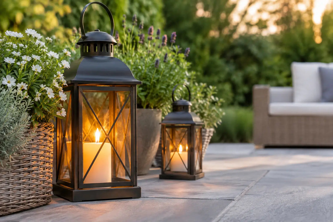 Metalllaternen im Garten dekorieren mit Stil