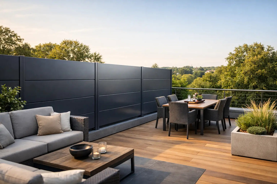 Terrassenaufwertung mit Stahlpaneelen als Beispiel