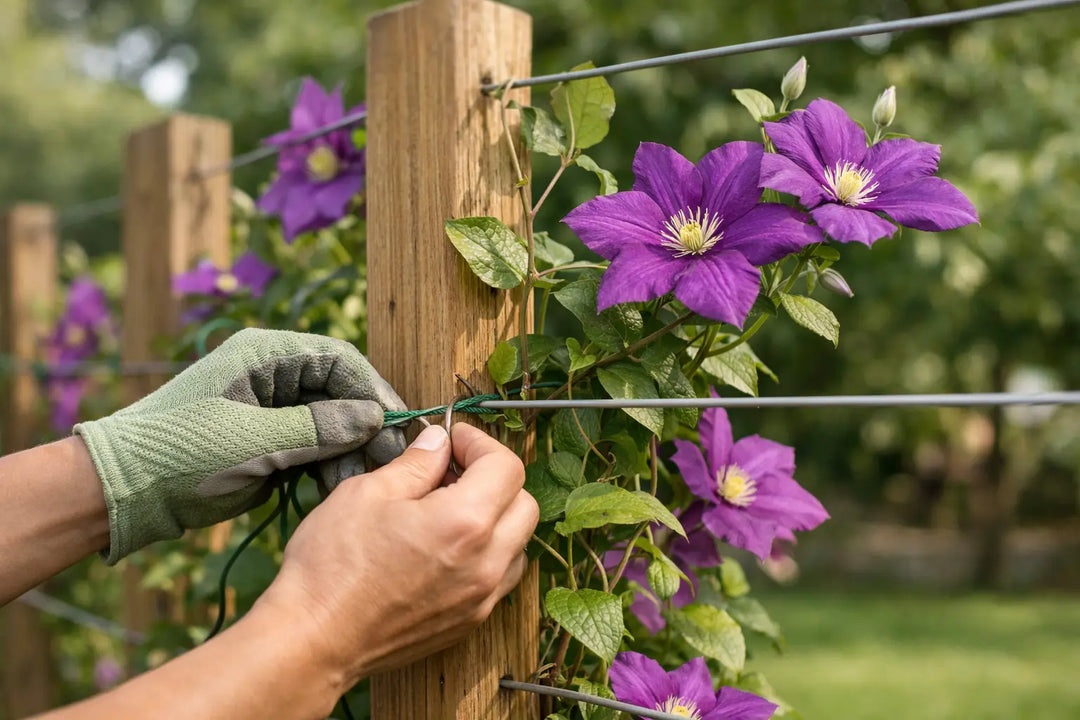 Clematis am Spalier richtig anleiten im Garten