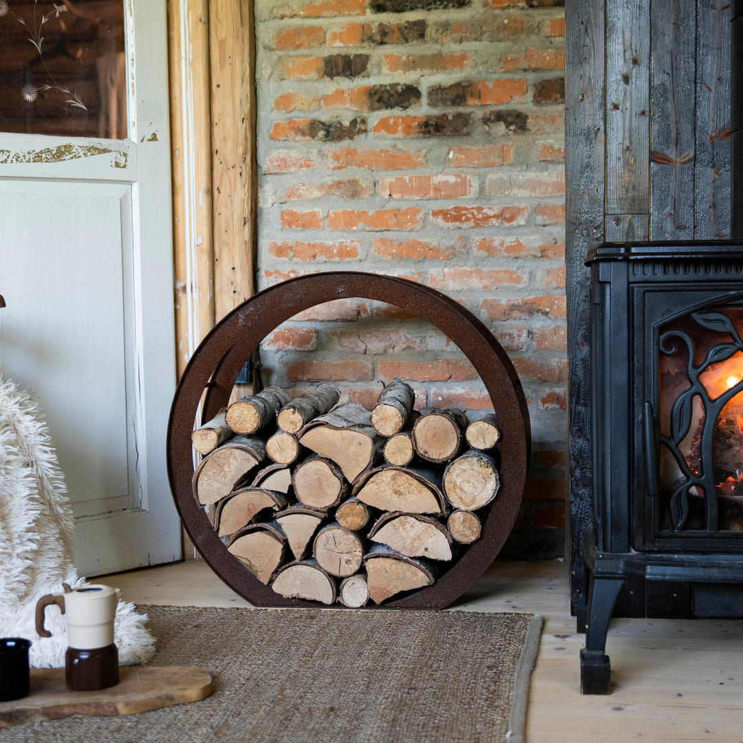 Rundes Kaminholzregal aus Metall – Holzständer 78×73×35 cm