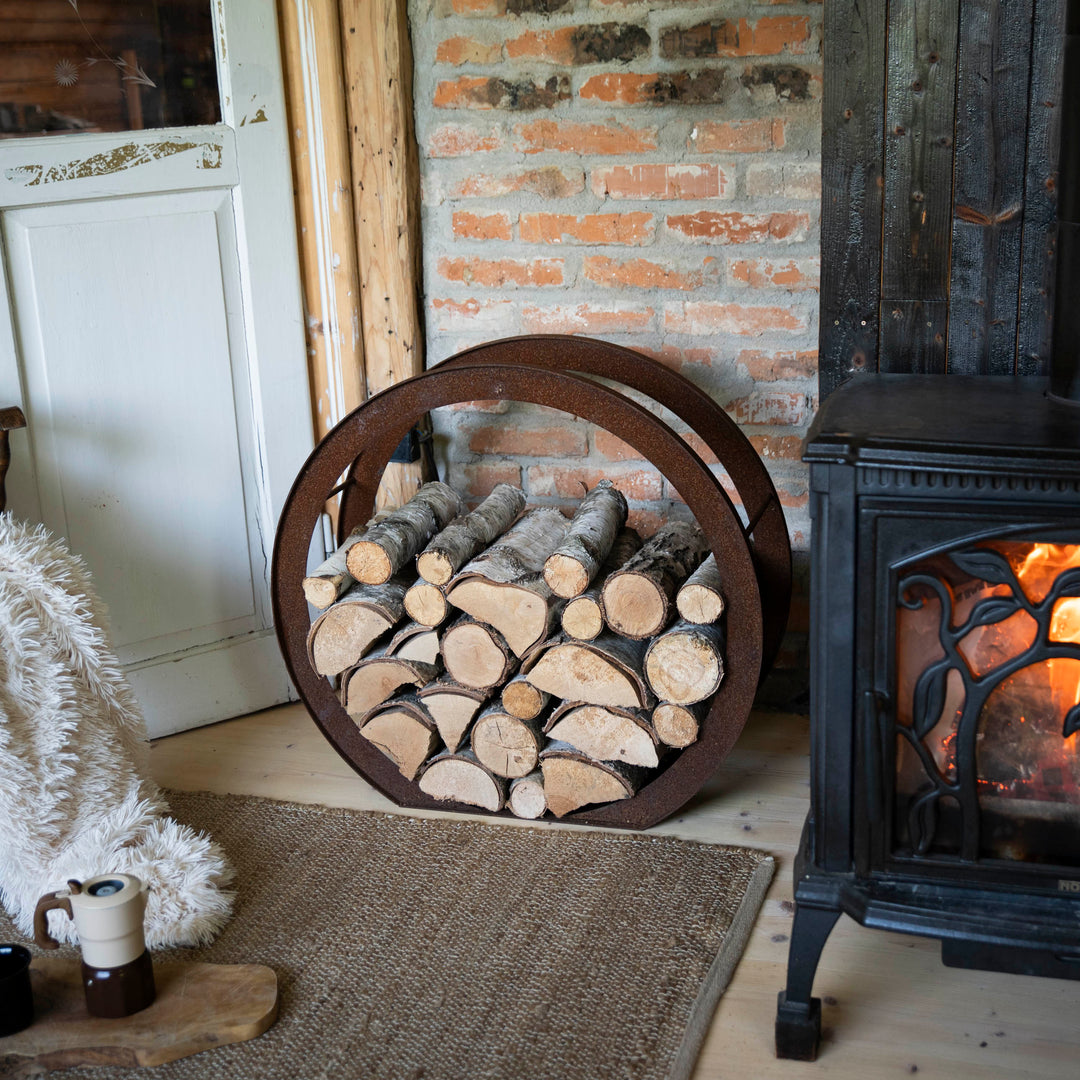 Rundes Kaminholzregal aus Metall – Holzständer 78×73×35 cm