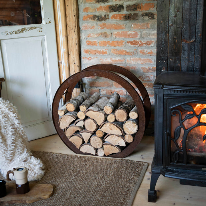 Rundes Kaminholzregal aus Metall – Holzständer 78×73×35 cm