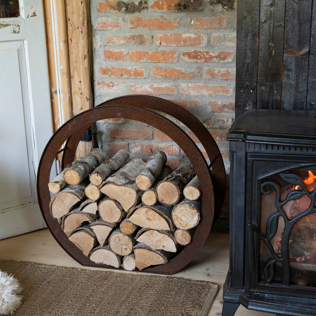 Rundes Kaminholzregal aus Metall – Holzständer 78×73×35 cm