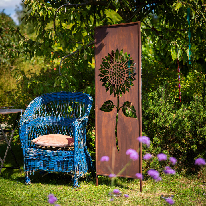 Sichtschutz Gartenpaneel Metall – Motiv Sonnenblume, 160 × 50 cm