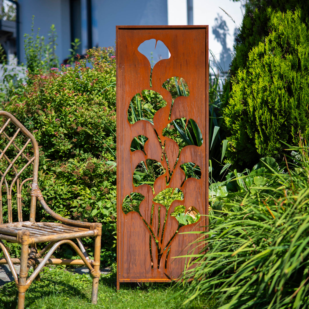 Sichtschutz Gartenpaneel Metall – Motiv Ginkgo, 160 × 50 cm