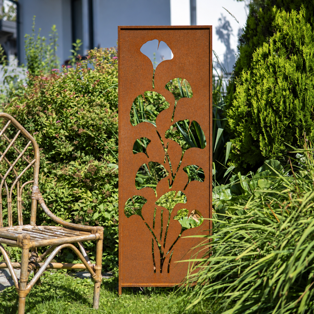 Sichtschutz Gartenpaneel Metall – Motiv Ginkgo, 160 × 50 cm
