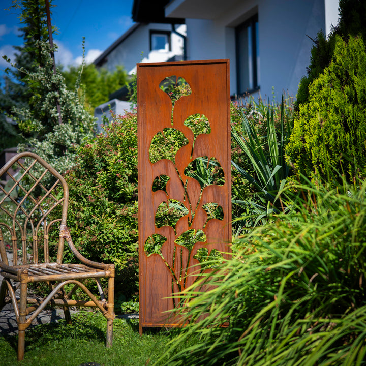 Sichtschutz Gartenpaneel Metall – Motiv Ginkgo, 160 × 50 cm
