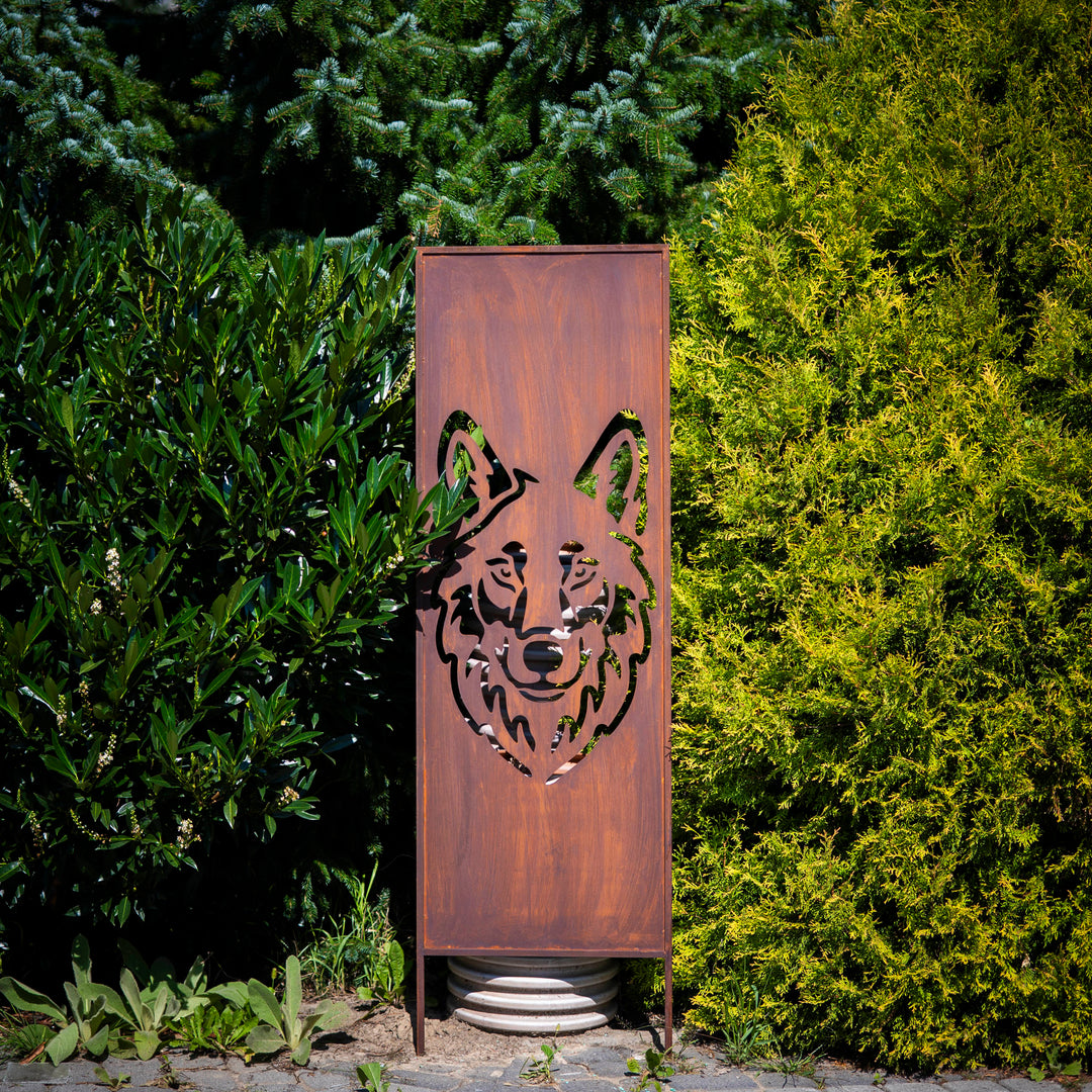 Sichtschutz Gartenpaneel Metall – Motiv Großer Wolf, 160 × 50 cm