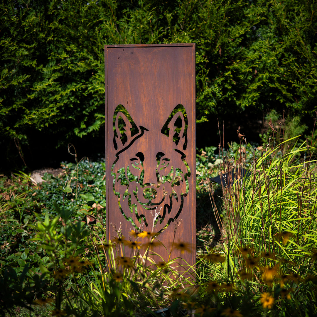Sichtschutz Gartenpaneel Metall – Motiv Großer Wolf, 160 × 50 cm