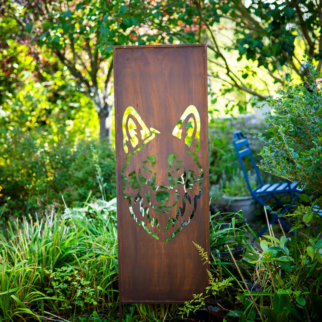 Sichtschutz Gartenpaneel Metall – Motiv Großer Wolf, 160 × 50 cm