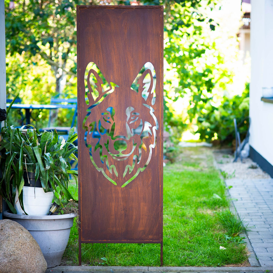 Sichtschutz Gartenpaneel Metall – Motiv Großer Wolf, 160 × 50 cm