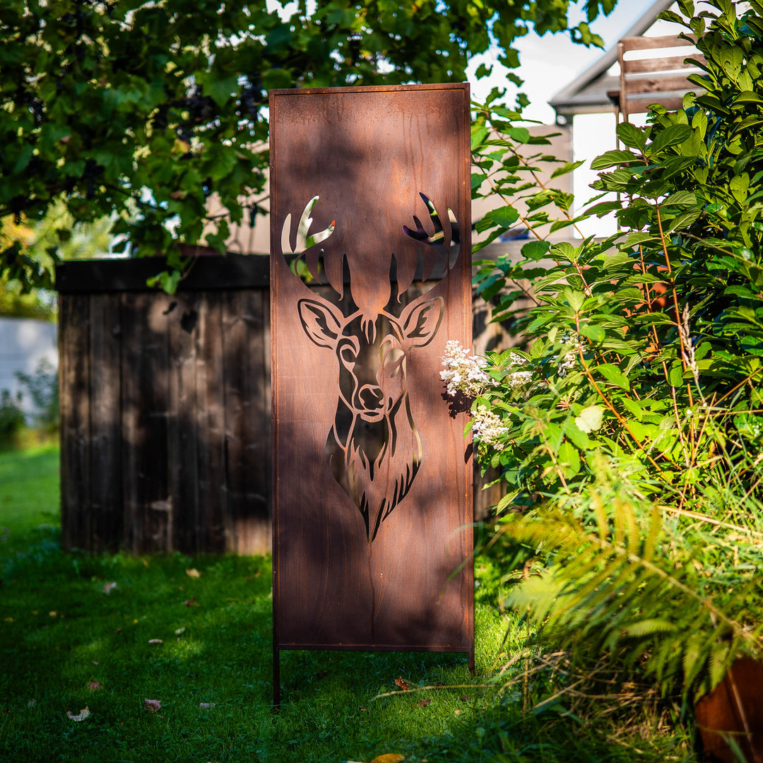 Sichtschutz Gartenpaneel Metall – Motiv Elch, 160 × 50 cm
