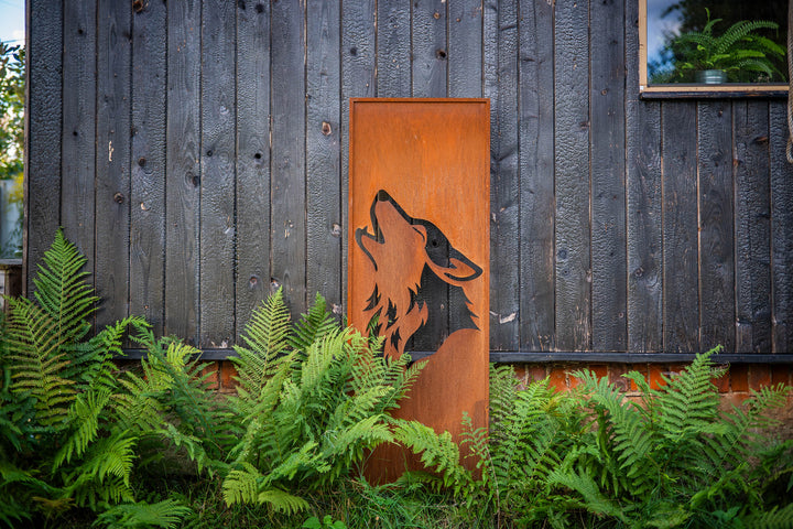 Sichtschutz Gartenpaneel Metall – Motiv Heulender Wolf, 160 × 50 cm
