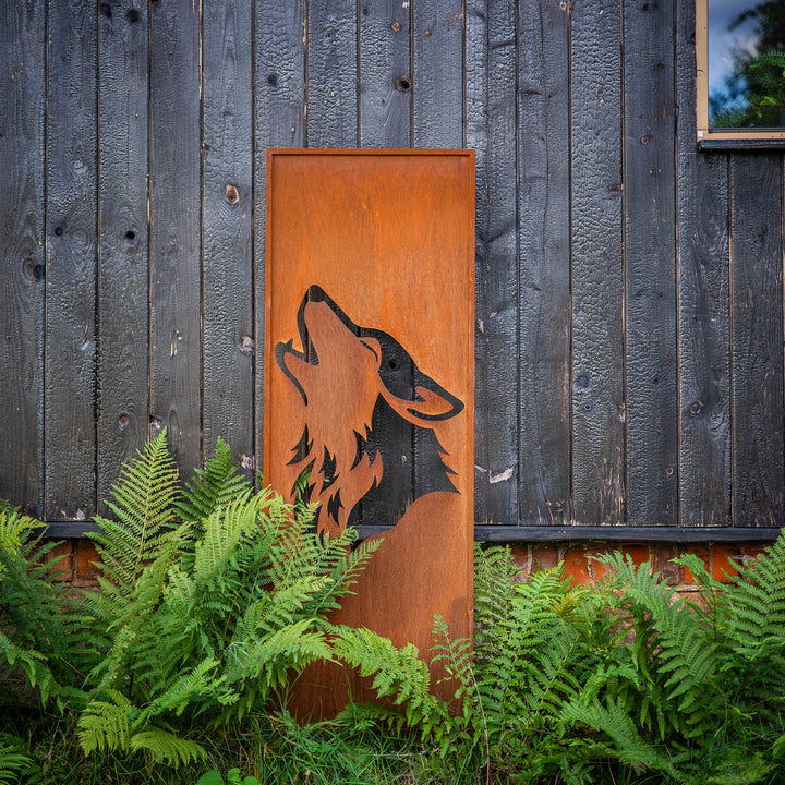 Sichtschutz Gartenpaneel Metall – Motiv Heulender Wolf, 160 × 50 cm