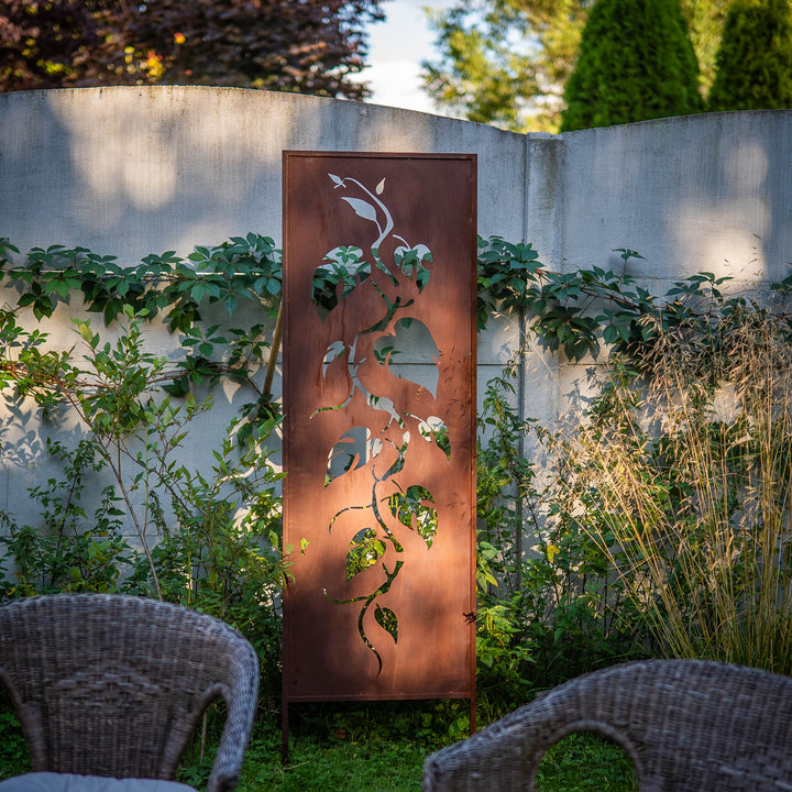 Sichtschutz Gartenpaneel Metall – Motiv Laubkletterpflanze, 160 × 50 cm