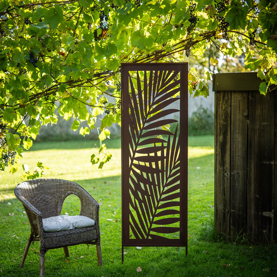 Sichtschutz Gartenpaneel Metall – Motiv Palmblätter, 160 × 50 cm