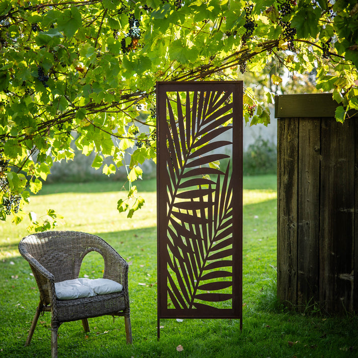 Sichtschutz Gartenpaneel Metall – Motiv Palmblätter, 160 × 50 cm