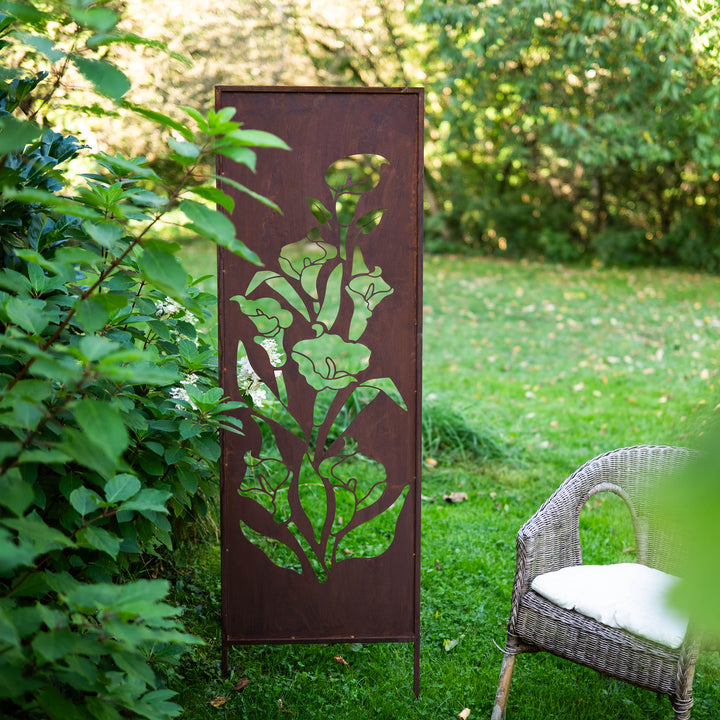 Sichtschutz Gartenpaneel Metall – Motiv Calla, 160 × 50 cm