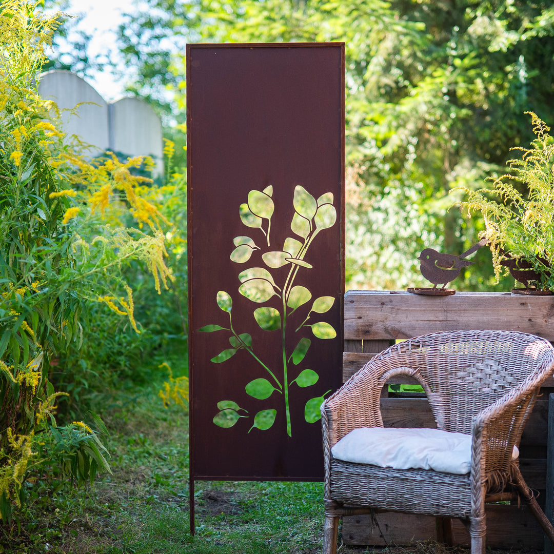 Sichtschutz Gartenpaneel Metall – Motiv Eukalyptus, 160 × 50 cm