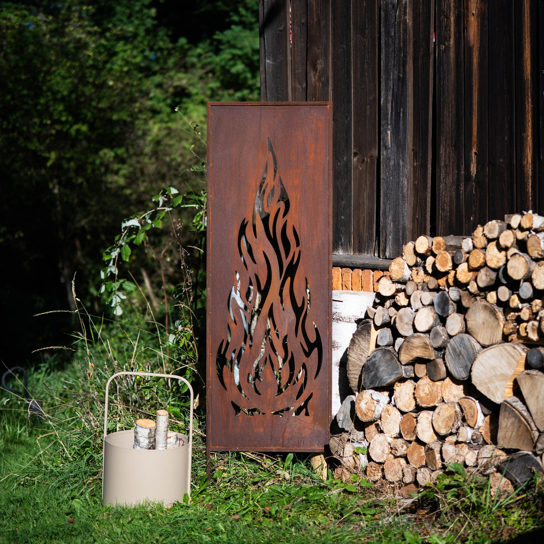 Sichtschutz Gartenpaneel Metall – Motiv Flamme, 160 × 50 cm