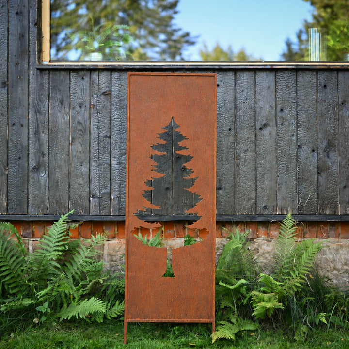 Sichtschutz Gartenpaneel Metall – Motiv Waldtanne, 160 × 50 cm