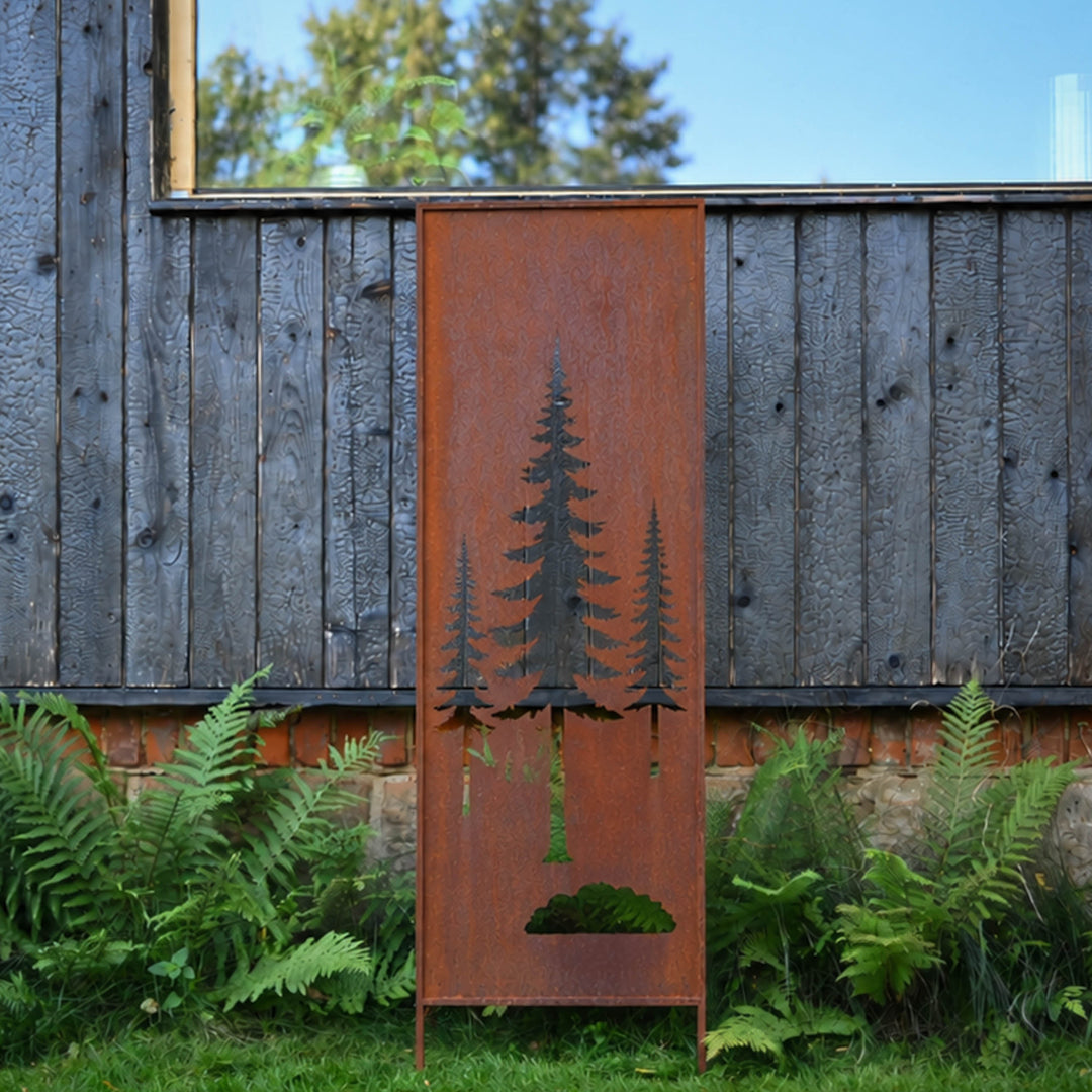 Sichtschutz Gartenpaneel Metall – Motiv Kieferbaum, 160 × 50 cm