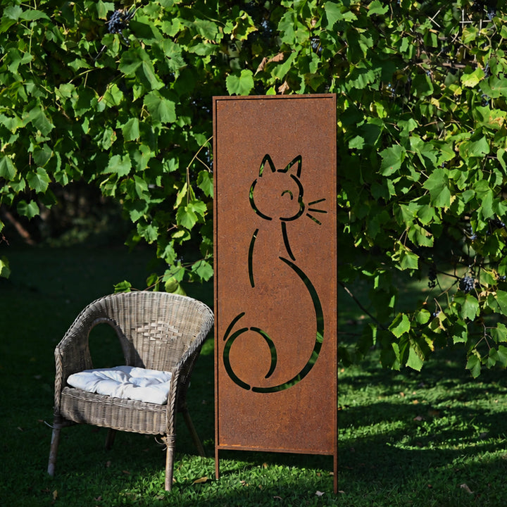 Sichtschutz Gartenpaneel Metall – Motiv Katze, 160 × 50 cm