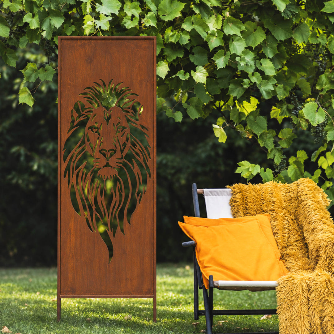 Sichtschutz Gartenpaneel Metall – Motiv Löwe, 160 × 50 cm