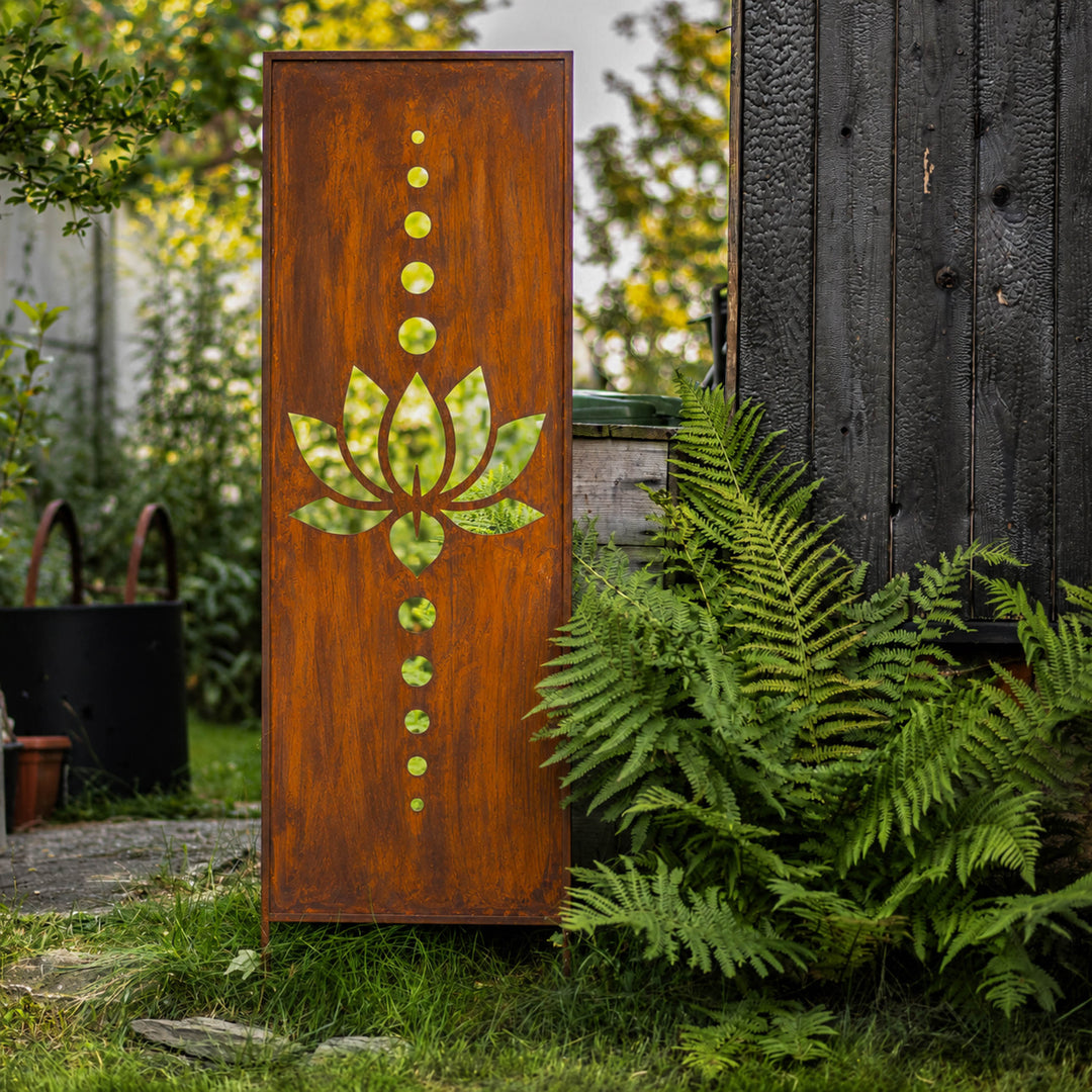 Sichtschutz Gartenpaneel Metall – Motiv Lotus, 160 × 50 cm