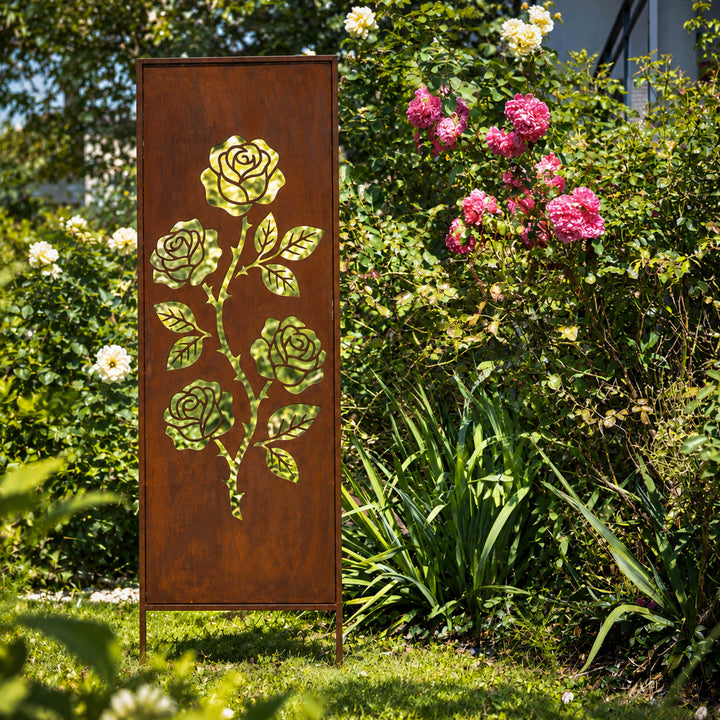 Sichtschutz Gartenpaneel Metall – Motiv Rose, 160 × 50 cm