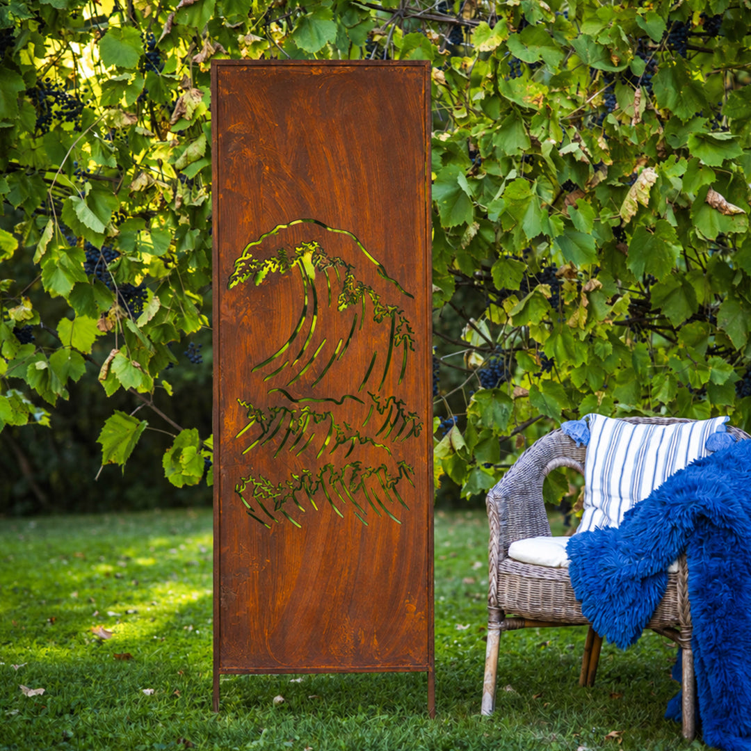 Sichtschutz Gartenpaneel Metall – Motiv Welle, 160 × 50 cm