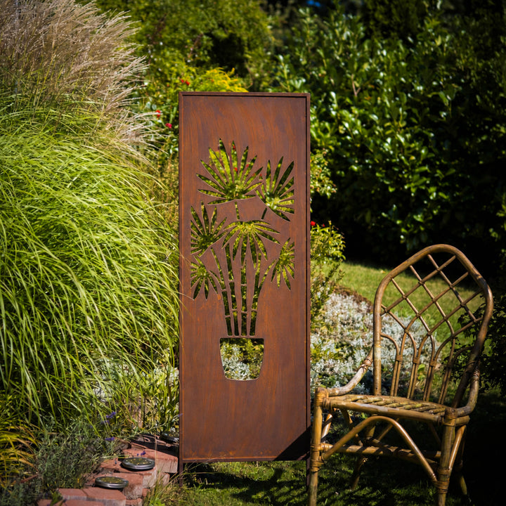 Sichtschutz Gartenpaneel Metall – Motiv Bambus im Kübel - (niedrige Variante), 160 × 50 cm
