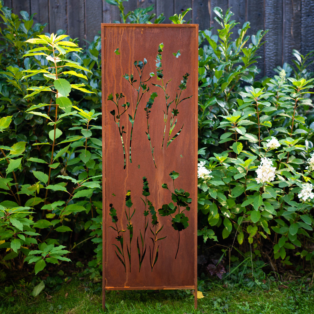 Sichtschutz Gartenpaneel Metall – Motiv Blumenwiese, 160 × 50 cm