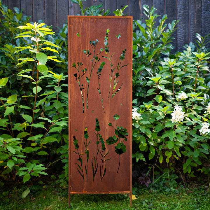 Sichtschutz Gartenpaneel Metall – Motiv Blumenwiese, 160 × 50 cm