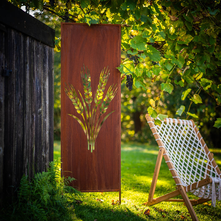 Sichtschutz Gartenpaneel Metall – Motiv Getreideähren, 160 × 50 cm