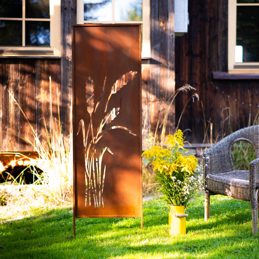 Sichtschutz Gartenpaneel Metall – Motiv Weizen, 160 × 50 cm