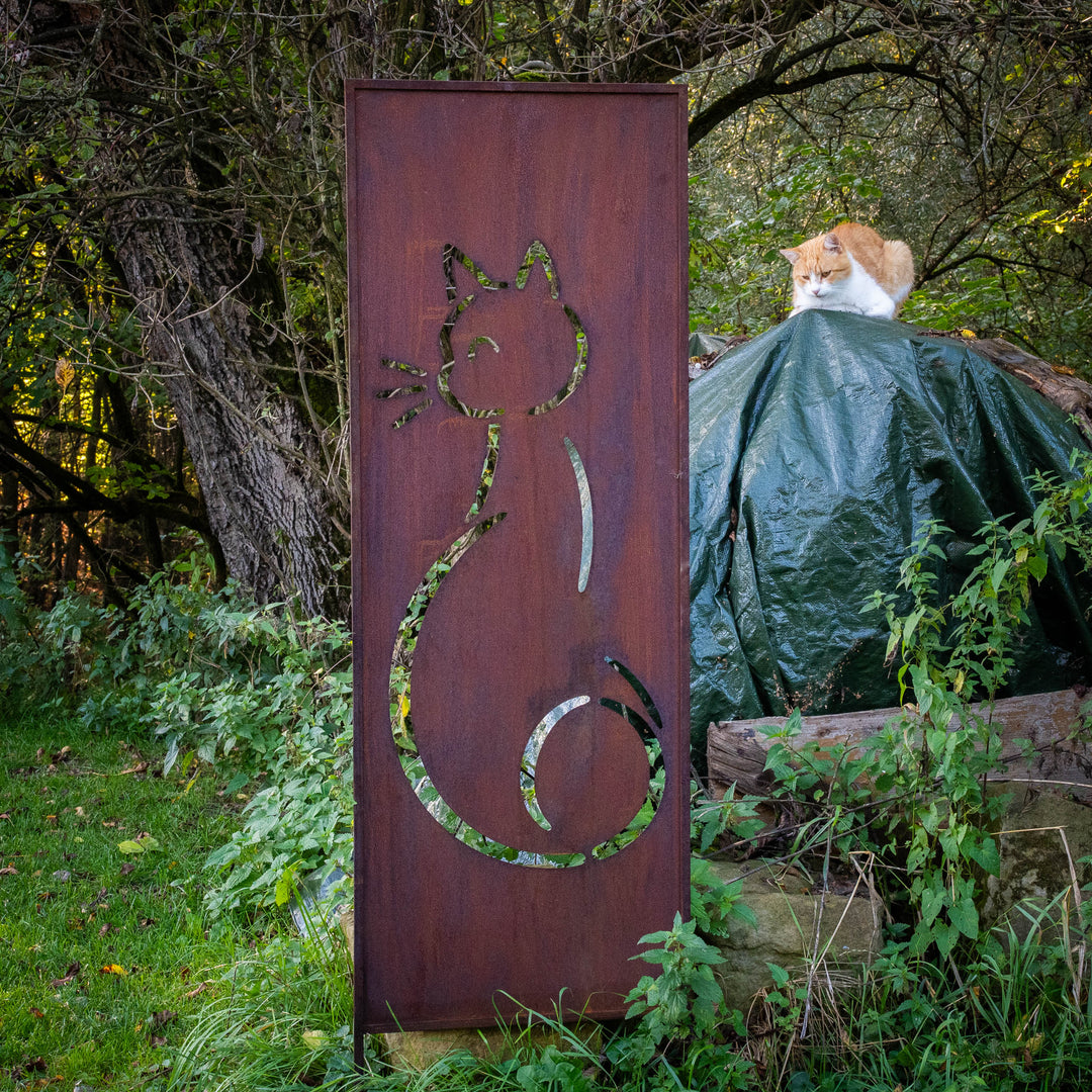 Sichtschutz Gartenpaneel Metall – Motiv Katze, 160 × 50 cm