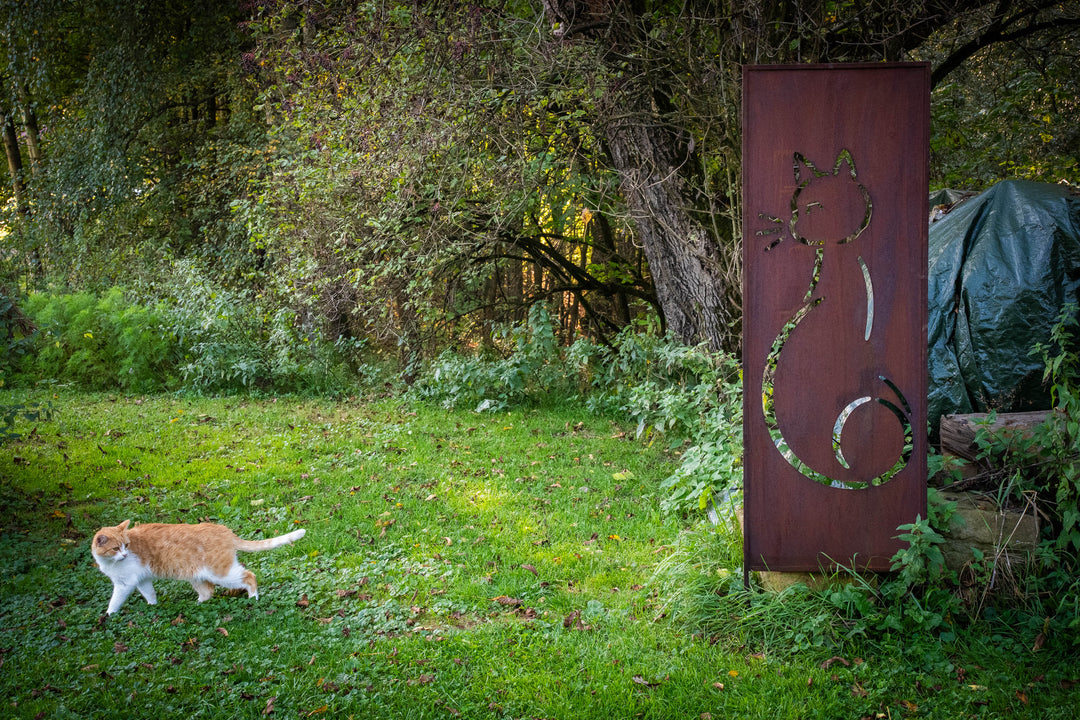 Sichtschutz Gartenpaneel Metall – Motiv Katze, 160 × 50 cm