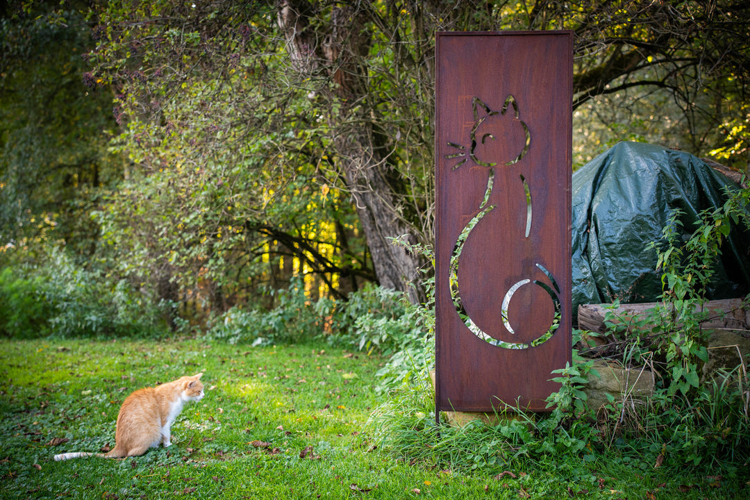 Sichtschutz Gartenpaneel Metall – Motiv Katze, 160 × 50 cm