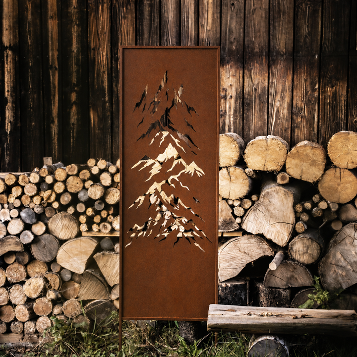 Sichtschutz Gartenpaneel Metall – Motiv Gebirge, 160 × 50 cm