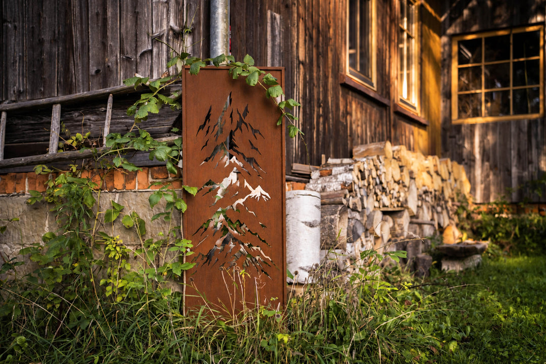 Sichtschutz Gartenpaneel Metall – Motiv Gebirge, 160 × 50 cm