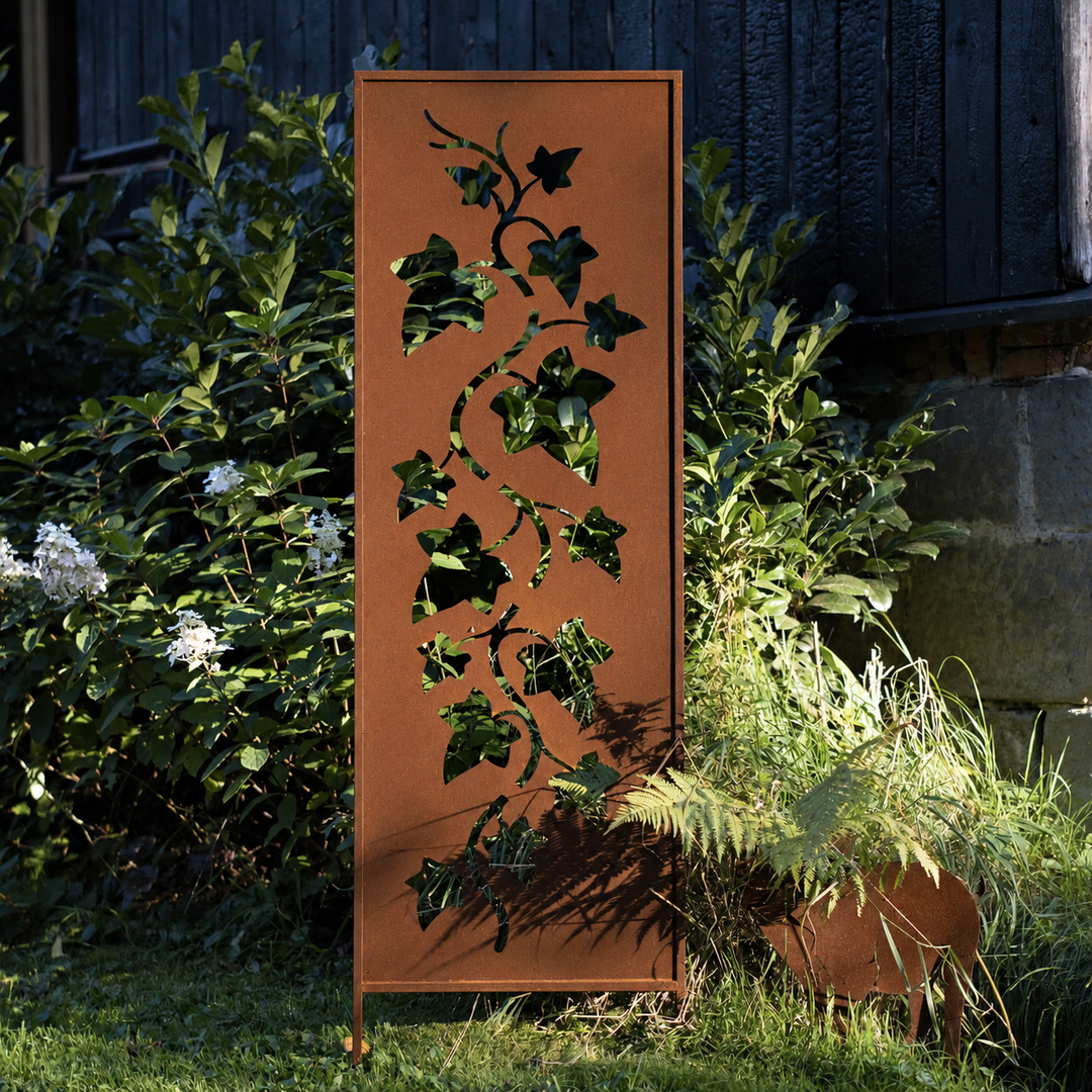 Sichtschutz Gartenpaneel Metall – Motiv Efeu, 160 × 50 cm