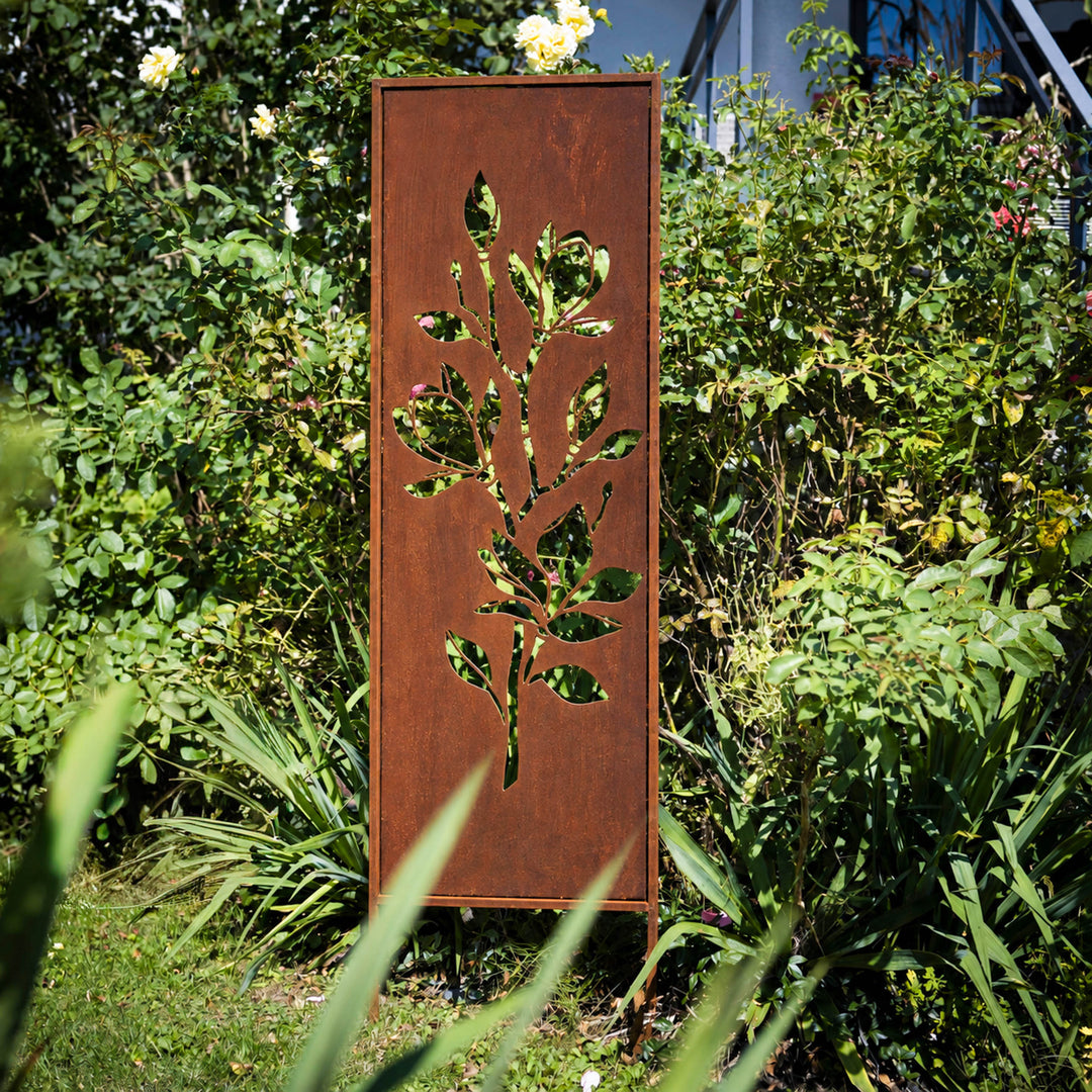 Sichtschutz Gartenpaneel Metall – Motiv Magnolie, 160 × 50 cm