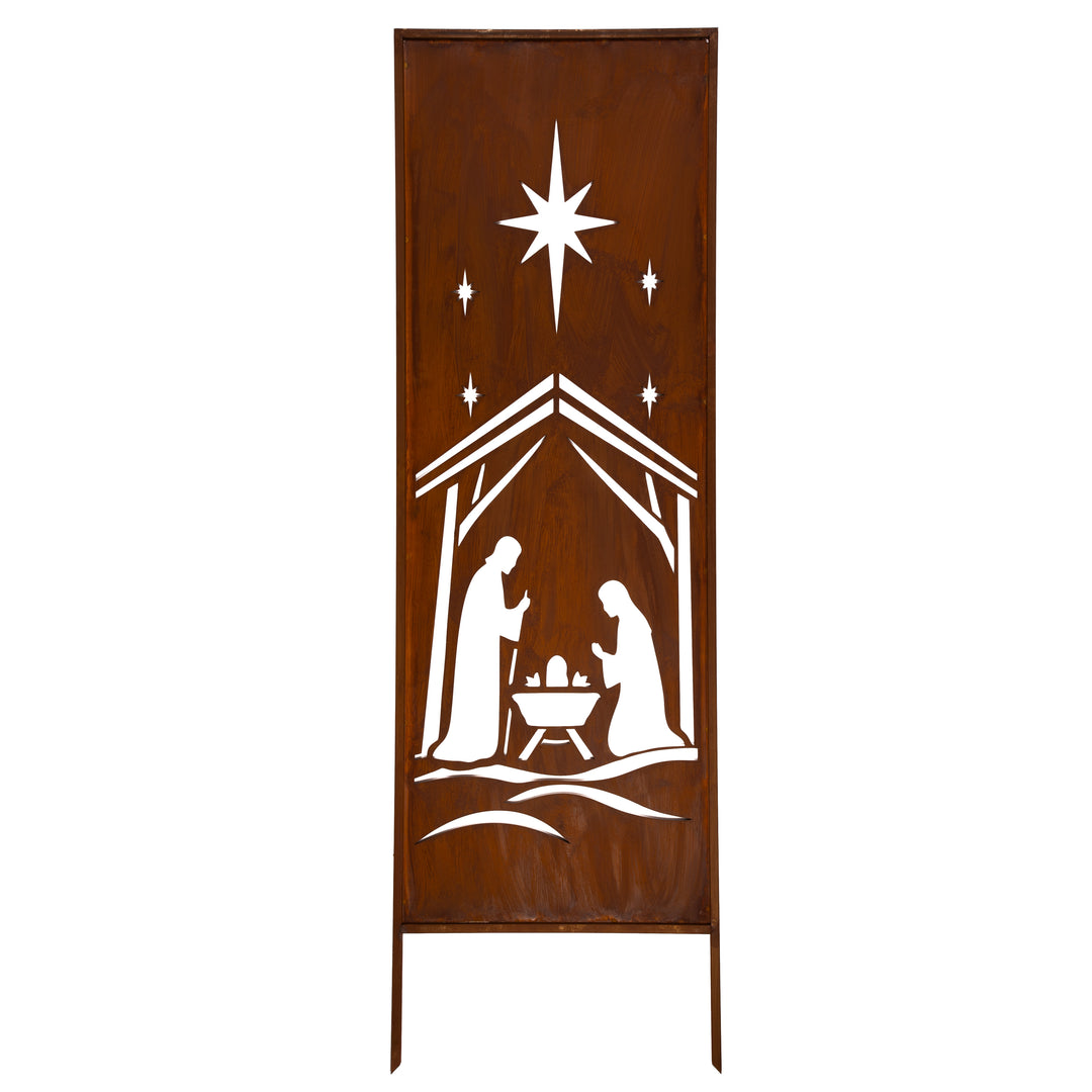 Sichtschutz Gartenpaneel Metall – Motiv Weihnachtskrippe, 160 × 50 cm