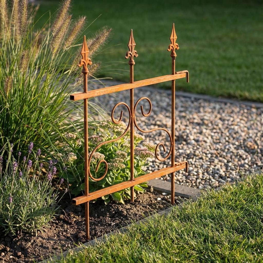 Gartenzaun Element Metall Rostoptik 46 × 60 cm – Dekorative Beeteinfassung mit Muster