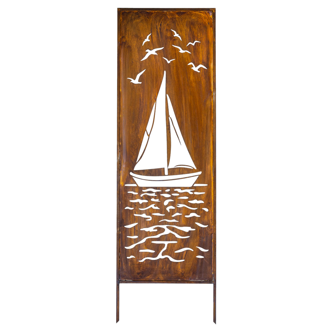 Sichtschutz Gartenpaneel Metall – Motiv Segelboot, 160 × 50 cm