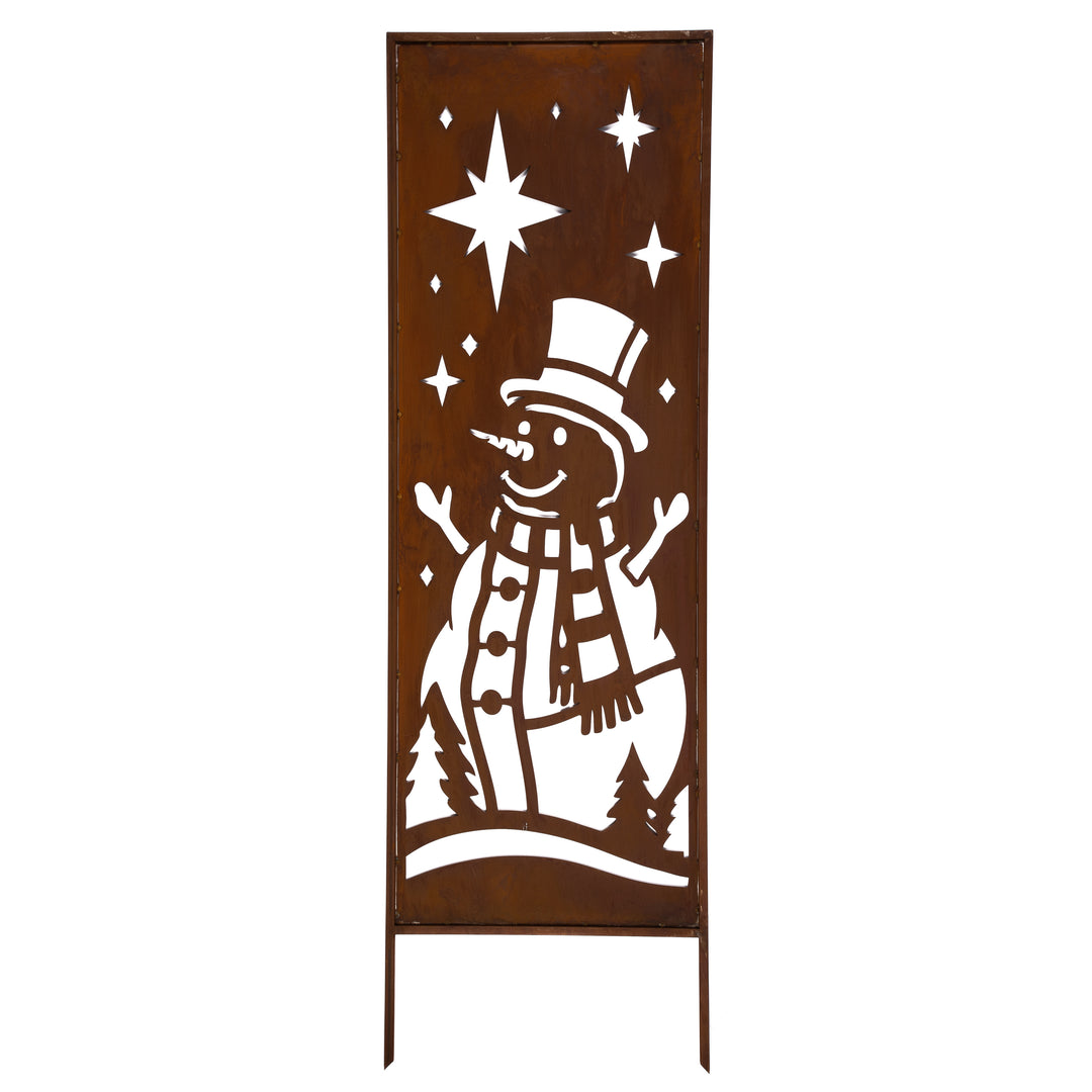 Sichtschutz Gartenpaneel Metall – Motiv Schneemann, 160 × 50 cm