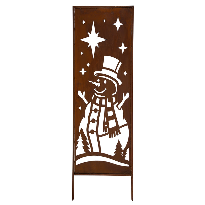 Sichtschutz Gartenpaneel Metall – Motiv Schneemann, 160 × 50 cm