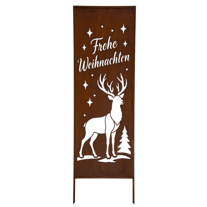 Sichtschutz Gartenpaneel Metall – Motiv Weihnachtshirsch, 160 × 50 cm
